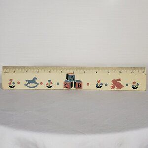 Vintage Nursery Wall Decor 1980's Bunny Rocking Horse Cottagecore ruler